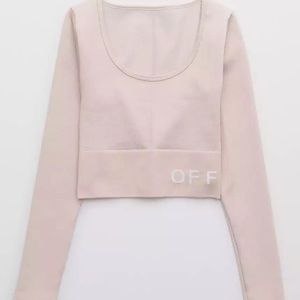 AERIE OFFLINE AEO Sidewalk Seamless Ribbed Long Sleeve Cropped Shirt